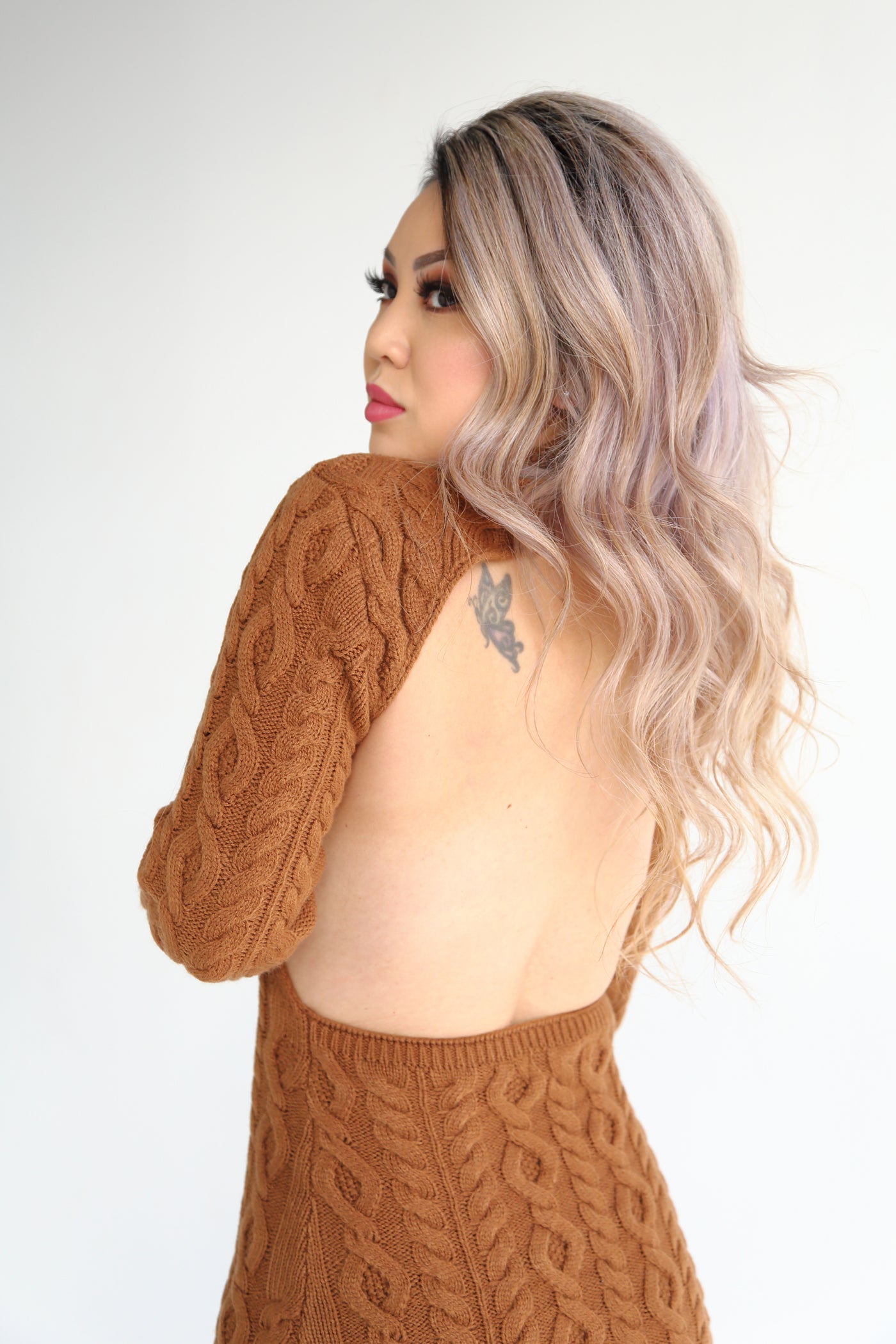 CAMILA CABLE KNIT BACKLESS BODYCON